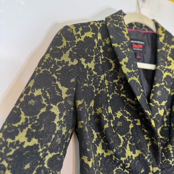 Banana Republic L’Wren Scott Black & Bright Celery Glam Brocade Blazer Jacket - Picture 9 of 16